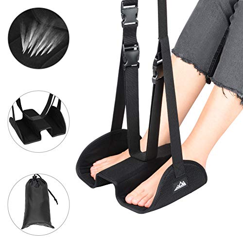 supregear Hamacas de Reposapiés, Empaquetado Separado Foot Hammock Airplane Reposapiés Accesorio para Avión Oficina Hogar Viaje Mujer Hombre, Altura Ajustable y Cómoda - Negro