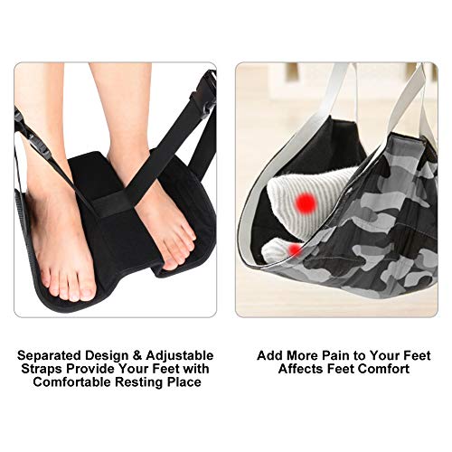 supregear Hamacas de Reposapiés, Empaquetado Separado Foot Hammock Airplane Reposapiés Accesorio para Avión Oficina Hogar Viaje Mujer Hombre, Altura Ajustable y Cómoda - Negro