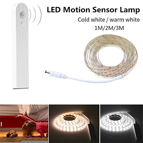 surenhap banda LED 1 M 2 M 3 M sensor de movimiento inalámbrico banda para armario, armario, armario, escaleras, estera, Lumière Blanche Chaude, 3 m