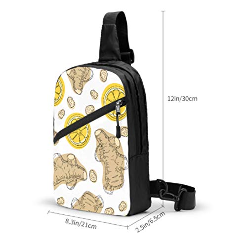 SUUJ Mochila Honda, Viaje Senderismo Mochila de Jengibre Raíces de limón Dibujar a Mano Ingrediente Doblar el Pecho Bolso Bandolera