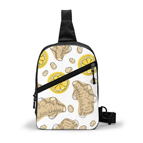 SUUJ Mochila Honda, Viaje Senderismo Mochila de Jengibre Raíces de limón Dibujar a Mano Ingrediente Doblar el Pecho Bolso Bandolera