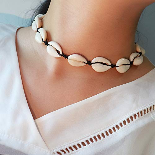 Suyi Collar De Conchas Naturales Collar Hecho A Mano De Playa De Hawaii Collar De Concha Ajustable para Mujer ABlack