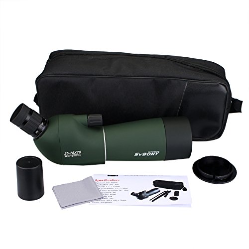 Svbony SV28 Telescopio Terrestre 25-75x70 Impermeable Prisma BAK4 Lente óptica Recubierta MC Zoom Spotting Scope con Trípode y Adaptador de Smartphone