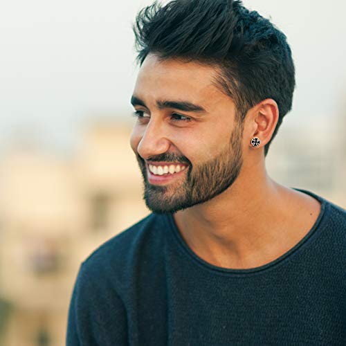 SwirlColor 2 Pieza Pendientes Negro Cruz de Acero de Titanio Pendientes Aretes para Hombres