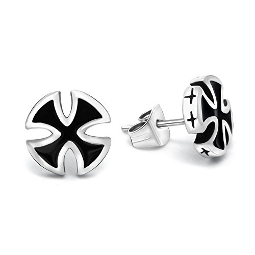 SwirlColor 2 Pieza Pendientes Negro Cruz de Acero de Titanio Pendientes Aretes para Hombres