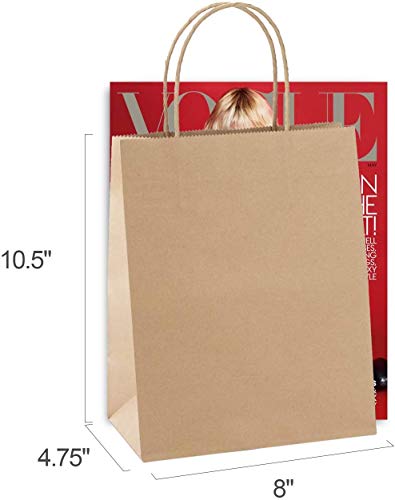 Switory Bolsa de papel Kraft de 100 piezas, bolsa de regalo de compras marrón de 20x12x26,5cm con asas retorcidas para fiesta, embalaje, personalización, transporte, venta al por menor, mercancía