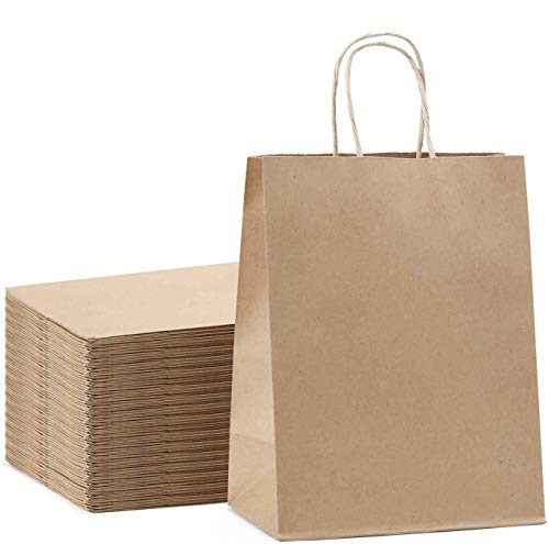 Switory Bolsa de papel Kraft de 100 piezas, bolsa de regalo de compras marrón de 20x12x26,5cm con asas retorcidas para fiesta, embalaje, personalización, transporte, venta al por menor, mercancía