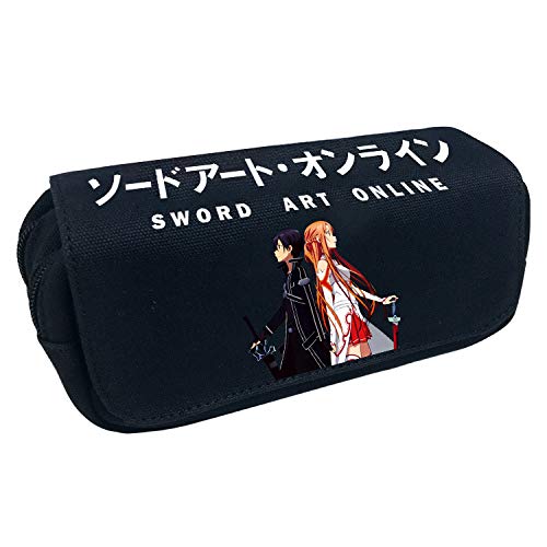 Sword Art Online Estuche de Lápices Estuche de lápices de Gran Capacidad Bolsas de lápices de Lona con Cremallera Popular (Color : Black01, Size : 20 X 10 X 7.5cm)