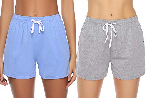 Sykooria Pantalones Cortos Deportivos para Mujer Pantalones de Running de Cintura Suave con cordón Suave 100% algodón Chándal Yoga de Gimnasio Inferior