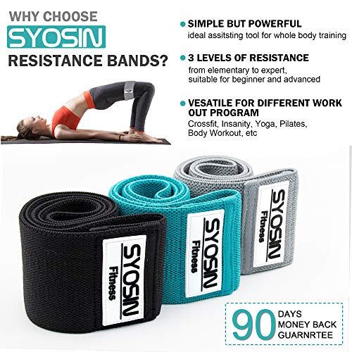 SYOSIN Bandas de Resistencia, Tejido de Punto Conjunto de Bandas de Resistencia de Cadera Antideslizante Banda de Fitness para Entrenamiento de culos y piernas, 3 Nivel de Resistencia (Azul)