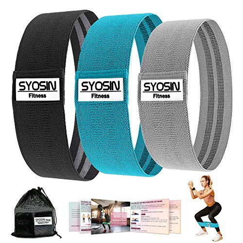 SYOSIN Bandas de Resistencia, Tejido de Punto Conjunto de Bandas de Resistencia de Cadera Antideslizante Banda de Fitness para Entrenamiento de culos y piernas, 3 Nivel de Resistencia (Azul)