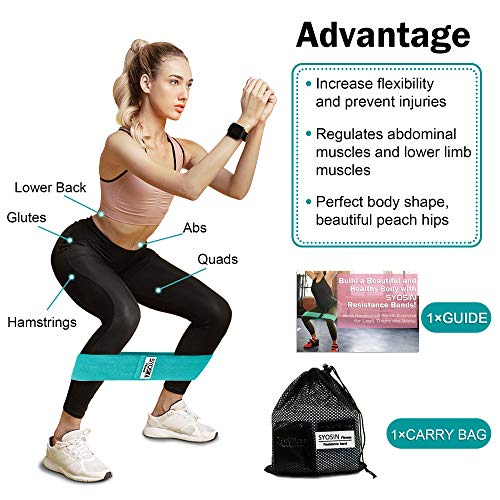 SYOSIN Bandas de Resistencia, Tejido de Punto Conjunto de Bandas de Resistencia de Cadera Antideslizante Banda de Fitness para Entrenamiento de culos y piernas, 3 Nivel de Resistencia (Azul)