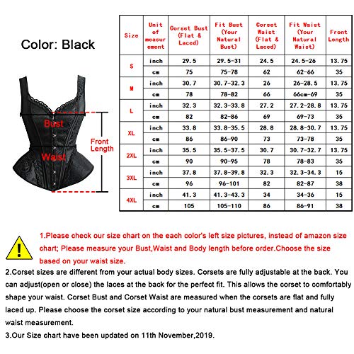 SZIVYSHI Mujer Sexy Gótico Vintage Steampunk Brocado Lace Satén Bone Correa Corsé Corset Bustier Top Negro M
