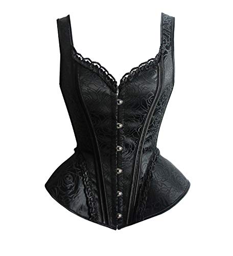 SZIVYSHI Mujer Sexy Gótico Vintage Steampunk Brocado Lace Satén Bone Correa Corsé Corset Bustier Top Negro M