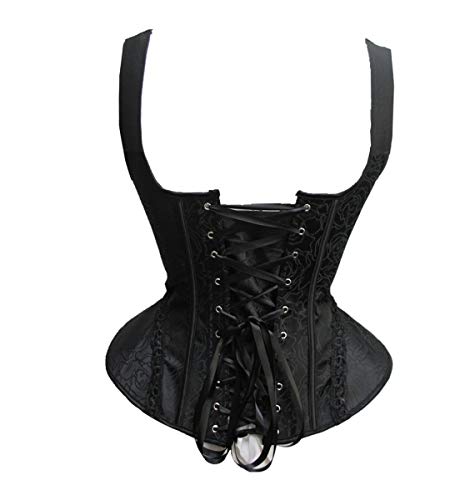 SZIVYSHI Mujer Sexy Gótico Vintage Steampunk Brocado Lace Satén Bone Correa Corsé Corset Bustier Top Negro M