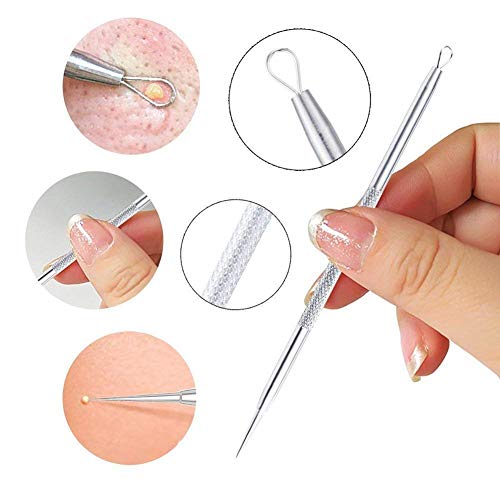 SZSHIMAO Extractor Limpiador Espinillas Acné Punto Negro Comedones Blackhead Remover Kit Herramientas,Acero Inoxidable Espinilla Pin Spot Aguja Pinzas Juego de 6Pcs-Mit Box