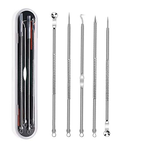 SZSHIMAO Extractor Limpiador Espinillas Acné Punto Negro Comedones Blackhead Remover Kit Herramientas,Acero Inoxidable Espinilla Pin Spot Aguja Pinzas Juego de 6Pcs-Mit Box