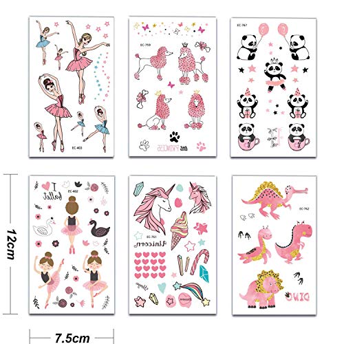 SZSMART Tatuajes Temporales para Niñas, Chicas de Ballet Tatuajes Infantiles Tatoos Tatuaje Falso Pegatinas para Niñas Infantiles Fiesta de Cumpleaños Regalo, 15 Hojas