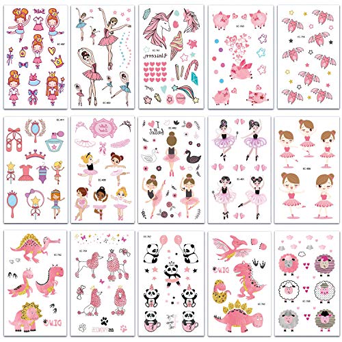 SZSMART Tatuajes Temporales para Niñas, Chicas de Ballet Tatuajes Infantiles Tatoos Tatuaje Falso Pegatinas para Niñas Infantiles Fiesta de Cumpleaños Regalo, 15 Hojas