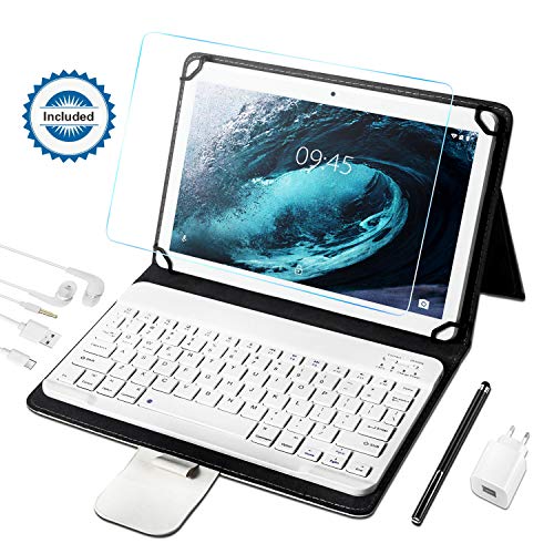 Tablet 10 Pulgadas, Android 9.0 Pie YESTEL tablets, 4 GB de RAM, 64 GB Ampliables hasta 128 GB, Procesador Quad-core, Pantalla HD IPS, Dual SIM LTE/WiFi, 8000mAh Batería, con Teclado, Color Plata