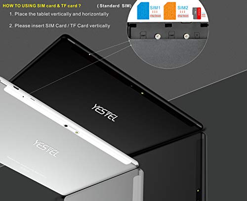 Tablet 10 Pulgadas, Android 9.0 Pie YESTEL tablets, 4 GB de RAM, 64 GB Ampliables hasta 128 GB, Procesador Quad-core, Pantalla HD IPS, Dual SIM LTE/WiFi, 8000mAh Batería, con Teclado, Color Plata