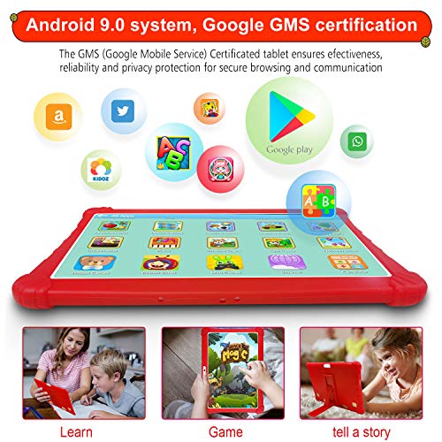 Tablet para Niños con WiFi 10 Pulgadas, Android 9.0 3GB RAM 32GB ROM /128GB Escalables Tableta PC, Quad-Core Dual SIM 8+5MP 8500mAh WiFi/OTG /Netflix Tablets Puede Llamar (Rojo)