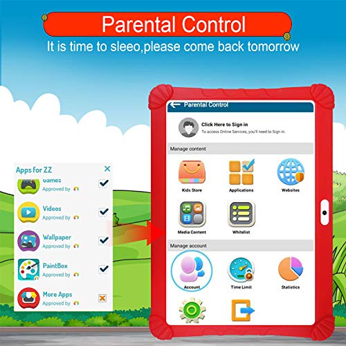 Tablet para Niños con WiFi 10 Pulgadas, Android 9.0 3GB RAM 32GB ROM /128GB Escalables Tableta PC, Quad-Core Dual SIM 8+5MP 8500mAh WiFi/OTG /Netflix Tablets Puede Llamar (Rojo)