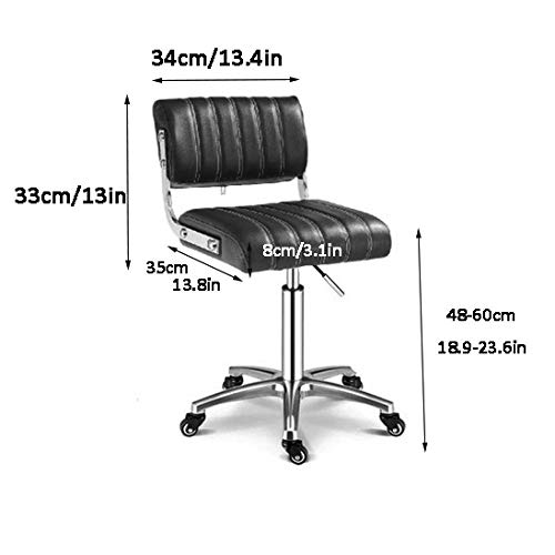 Taburete Manicura con Rueditas，Taburetes para Oficina con Marrón PU Cuero Sintético Asiento，Altura Regulable 48-60 cm，160kg de Capacidad de Carga，Taburete de Trabajo con Respaldo para Peluquería De B