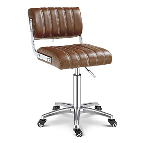 Taburete Manicura con Rueditas，Taburetes para Oficina con Marrón PU Cuero Sintético Asiento，Altura Regulable 48-60 cm，160kg de Capacidad de Carga，Taburete de Trabajo con Respaldo para Peluquería De B