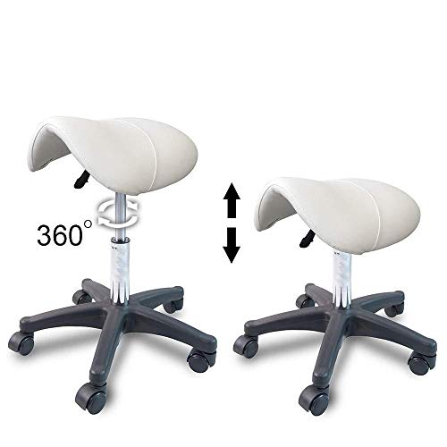 Taburetes Para Oficina con Rueditas，Taburete de Trabajo con Blanco PU Cuero Sintético Asiento，Altura Regulable 55-73 cm，160kg de Capacidad de Carga，Taburete Ruedas Trabajo para Beauty Salon Kitchen S