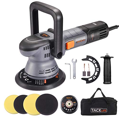 TACKLIFE Pulidora Coche, Pulidora excentrica, 6 velocidades Variables 1500RPM-6400RPM, Base 150-mm/125-mm, D-Mango Desmontable/Mango Lateral, 3M Cable, Lijadora para pulir Auto - PPGJ04A