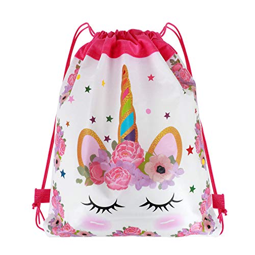 Tacobear 12 Piezas Unicornio Bolsa Regalo Bolsa de Cuerdas Unicornio Bolsa con cordón Mochila Bolsa Dulces Gimnasio Backpack para Infantil Niñas Fiesta Cumpleaños Party (Blanco)