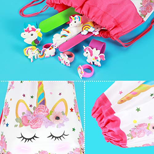 Tacobear 12 Piezas Unicornio Bolsa Regalo Bolsa de Cuerdas Unicornio Bolsa con cordón Mochila Bolsa Dulces Gimnasio Backpack para Infantil Niñas Fiesta Cumpleaños Party (Blanco)