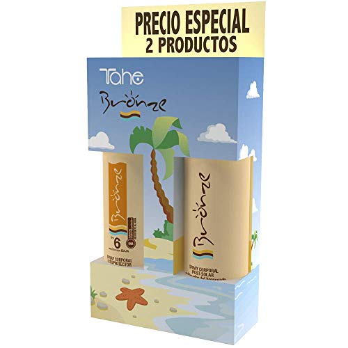 Tahe Bronze Pack: Spray Solar Bronceador Intensivo/Crema Protectora Solar en Spray Fps 6 200 ml + Spray Post Solar Aftesun 200 ml
