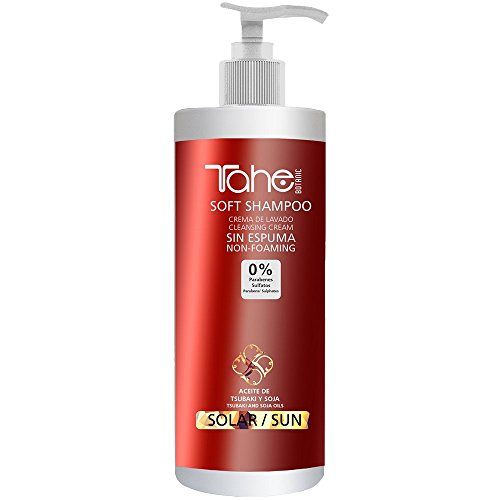 Tahe Soft Shampoo Crema de Lavado sin Espuma para Cabello con Protector Solar con Aceite de Tsubaki y Soja, 400 ml