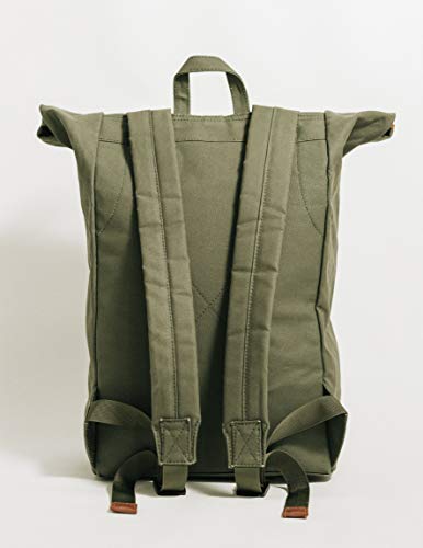 Taiga | Mochila de Tela Verde con Cierre de Piel sintética Marron y Cremallera Lateral | Mochila Hombre y Mujer | Diseño único y Original