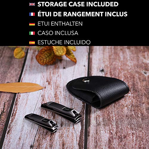 TAKIT Cortaúñas x2 [GARANTÍA DE POR VIDA] Profesional - Acero Inoxidable - Juego De 2 Cortaúñas Pequeños Y Grandes - Con Lima Integrada Y Estuche De Almacenamiento