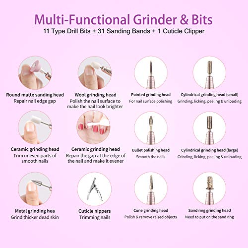Taladros de Uñas,RIPPLE 11en1 Máquina de Torno para Uñas Portátil Profesional de 20000 RPM,LTaladro para Uñas Acrilico y 31 Piezas de Bandas de Arena Para uñas Para uñas de Gel Acrílicas