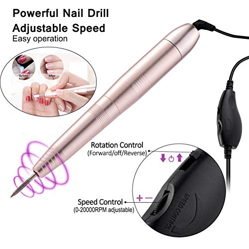Taladros de Uñas,RIPPLE 11en1 Máquina de Torno para Uñas Portátil Profesional de 20000 RPM,LTaladro para Uñas Acrilico y 31 Piezas de Bandas de Arena Para uñas Para uñas de Gel Acrílicas