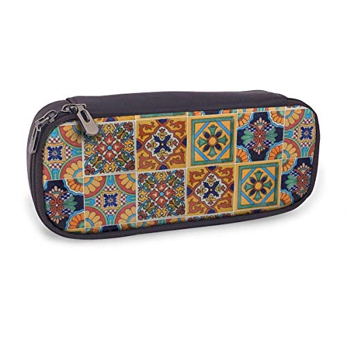 Talavera Azulejos mexicanos Moda lindo Retro Estudiante Pluma Estuche para lápices Monedero Bolsa para llaves Cosméticos Viajes Organizador de almacenamiento multifunción
