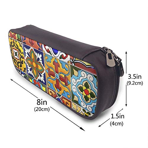 Talavera Azulejos mexicanos Moda lindo Retro Estudiante Pluma Estuche para lápices Monedero Bolsa para llaves Cosméticos Viajes Organizador de almacenamiento multifunción