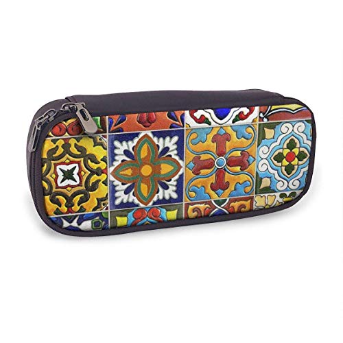 Talavera Azulejos mexicanos Moda lindo Retro Estudiante Pluma Estuche para lápices Monedero Bolsa para llaves Cosméticos Viajes Organizador de almacenamiento multifunción