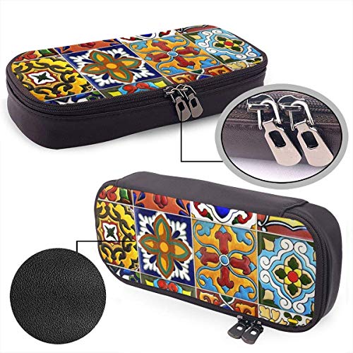 Talavera Azulejos mexicanos Moda lindo Retro Estudiante Pluma Estuche para lápices Monedero Bolsa para llaves Cosméticos Viajes Organizador de almacenamiento multifunción