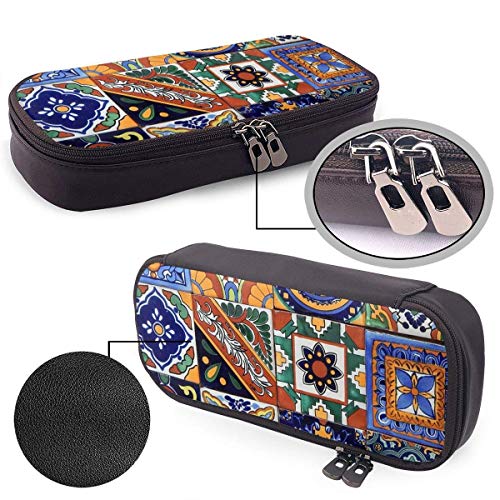 Talavera Azulejos mexicanos Moda lindo Retro Estudiante Pluma Estuche para lápices Monedero Bolsa para llaves Cosméticos Viajes Organizador de almacenamiento multifunción