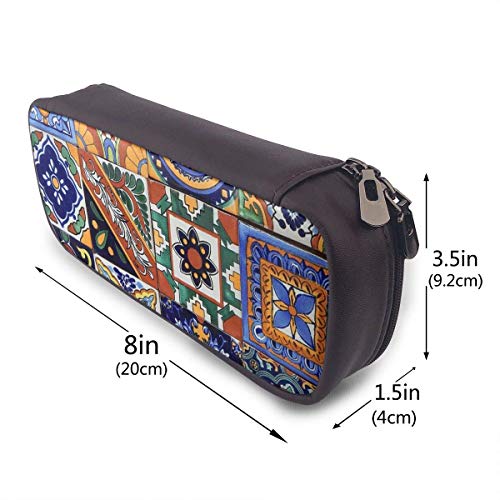 Talavera Azulejos mexicanos Moda lindo Retro Estudiante Pluma Estuche para lápices Monedero Bolsa para llaves Cosméticos Viajes Organizador de almacenamiento multifunción