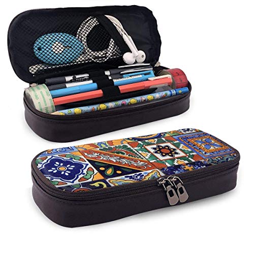 Talavera Azulejos mexicanos Moda lindo Retro Estudiante Pluma Estuche para lápices Monedero Bolsa para llaves Cosméticos Viajes Organizador de almacenamiento multifunción