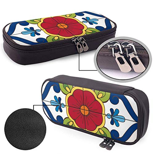 Talavera Azulejos mexicanos Moda lindo Retro Estudiante Pluma Estuche para lápices Monedero Bolsa para llaves Cosméticos Viajes Organizador de almacenamiento multifunción