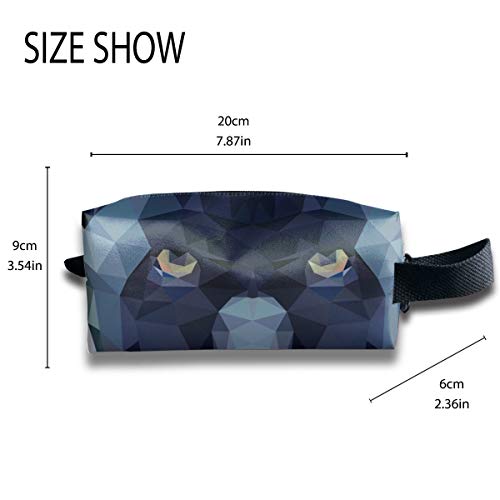 Tamaño de viaje Bolsa de cosméticos Pantera negra Cabeza de maquillaje Low Poly Organizador Bolsa de cosméticos de arte cuadrado Bolsa de gran capacidad con cremallera para mujeres y niñas Uso diario