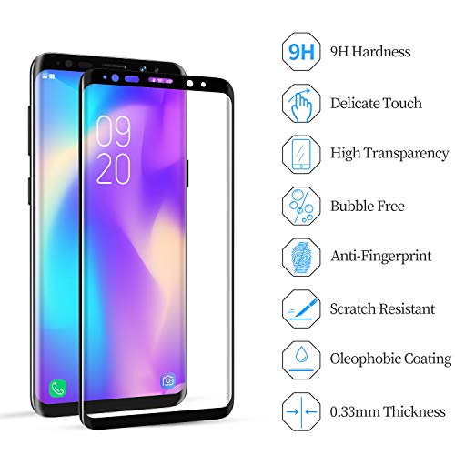 TAMOWA Protector de Pantalla para Samsung Galaxy S8 [2 Piezas], 3D Bordes Redondeados Vidrio Templado Antibalas Pelíula Protectora con Dureza 9H, Anti-Huella Digital, Anti-Burbujas - Negro