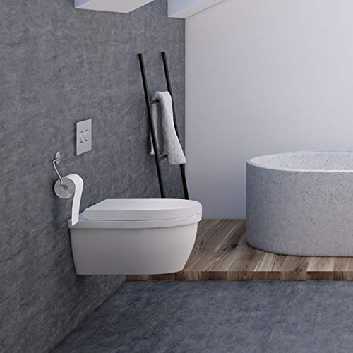 Tapa de WC, DALMO Polipropileno Asiento de inodoro con forma de D fabricado, asiento de inodoro con cierre suave que evita golpes, antideslizante y cierre rápido de 1 botón para una fácil